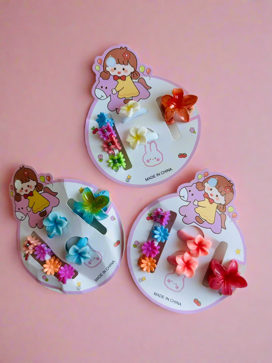 Kids flower hair clutch card set