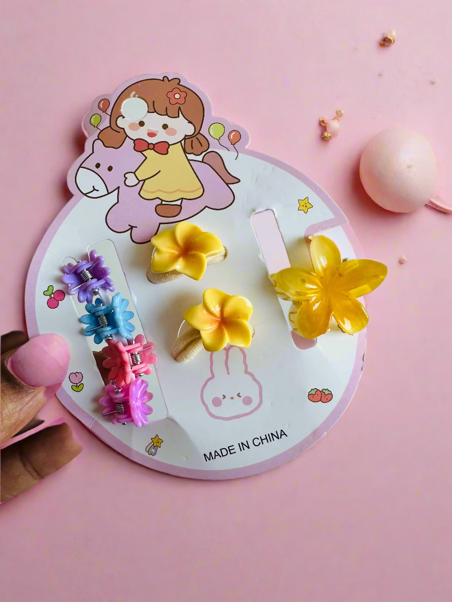 Kids flower hair clutch card set