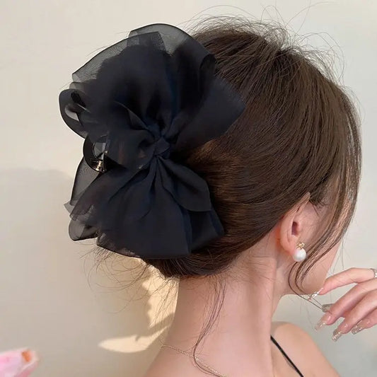 Jumbo satin bow hair claw clutch
