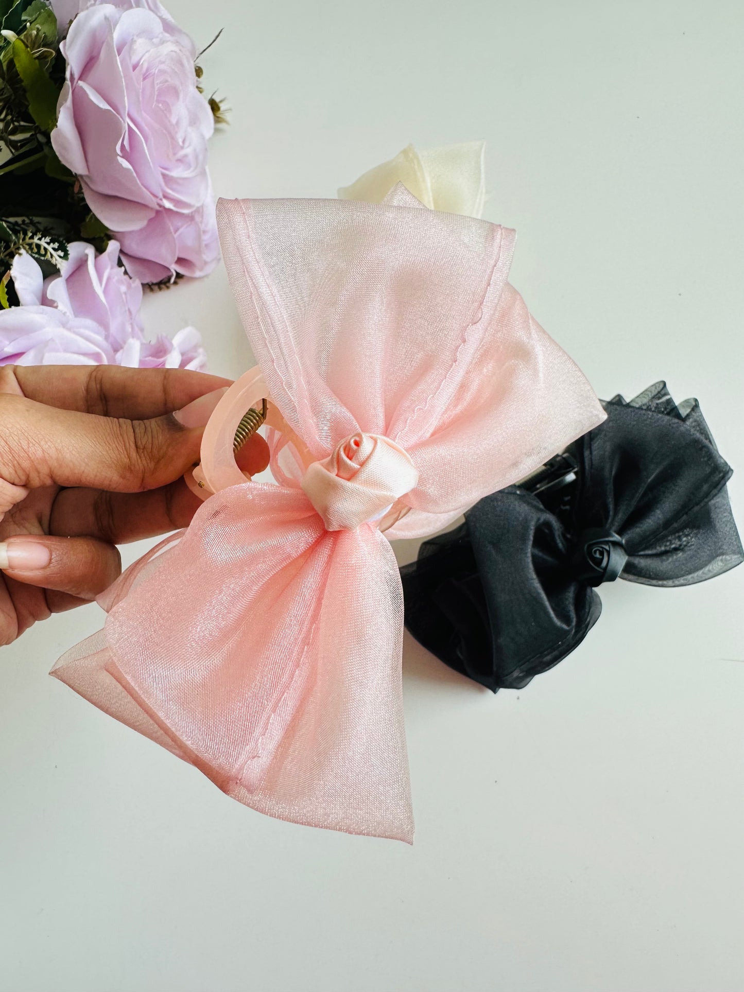 Jumbo satin bow hair claw clutch