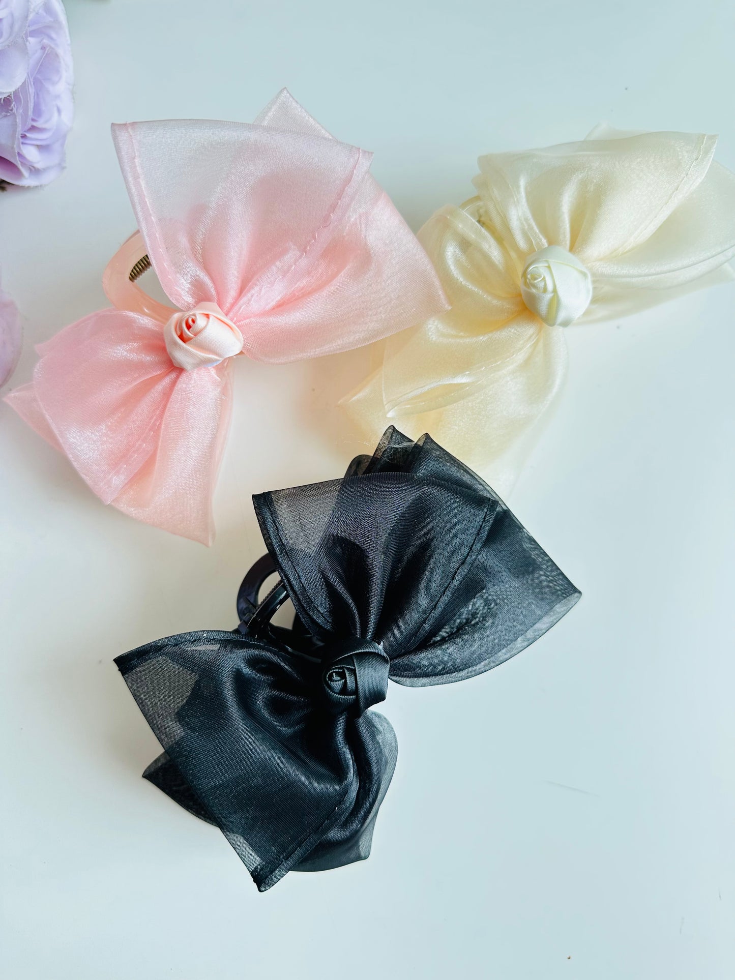 Jumbo satin bow hair claw clutch