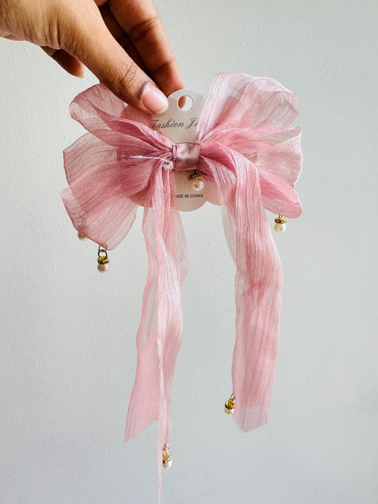 Pearl big bow shimmer buckle hair clip