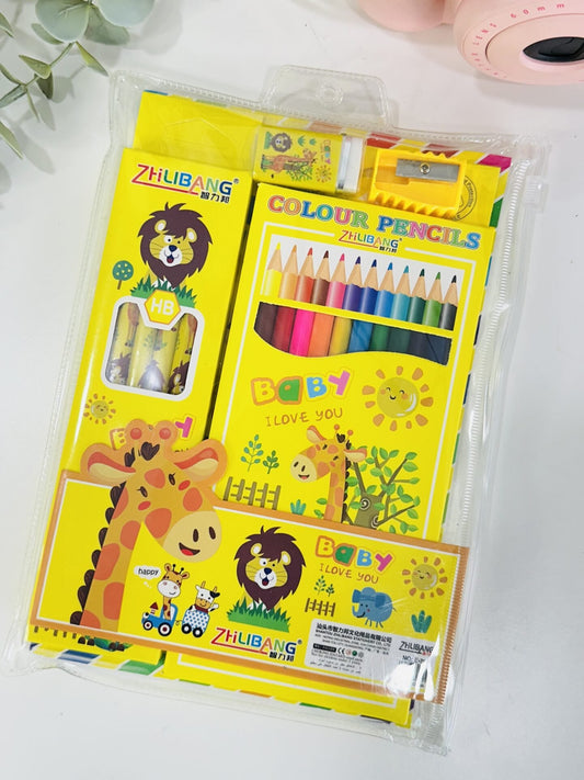 Kids Stationery Set With Drawing Book & Color Pencils