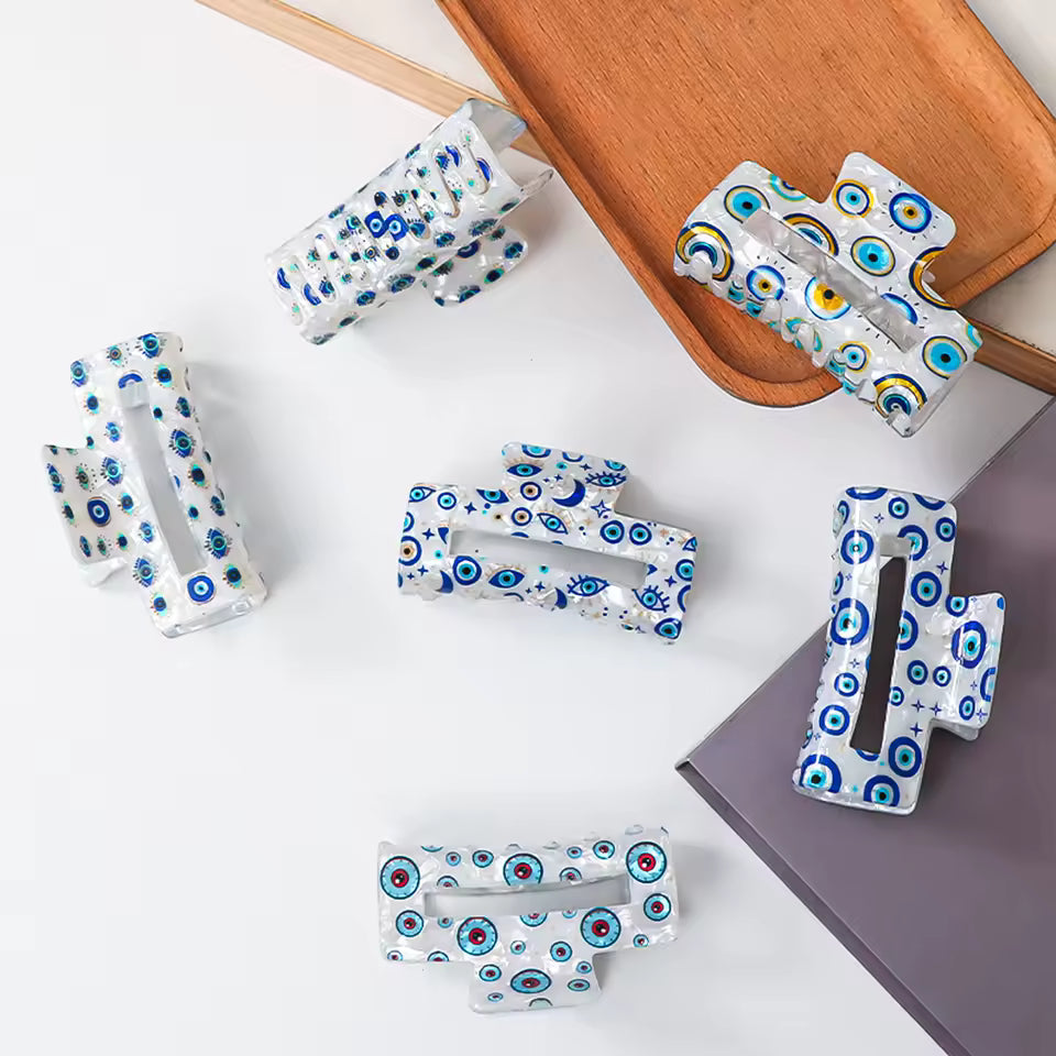 Evil eye rectangle hair claw clip