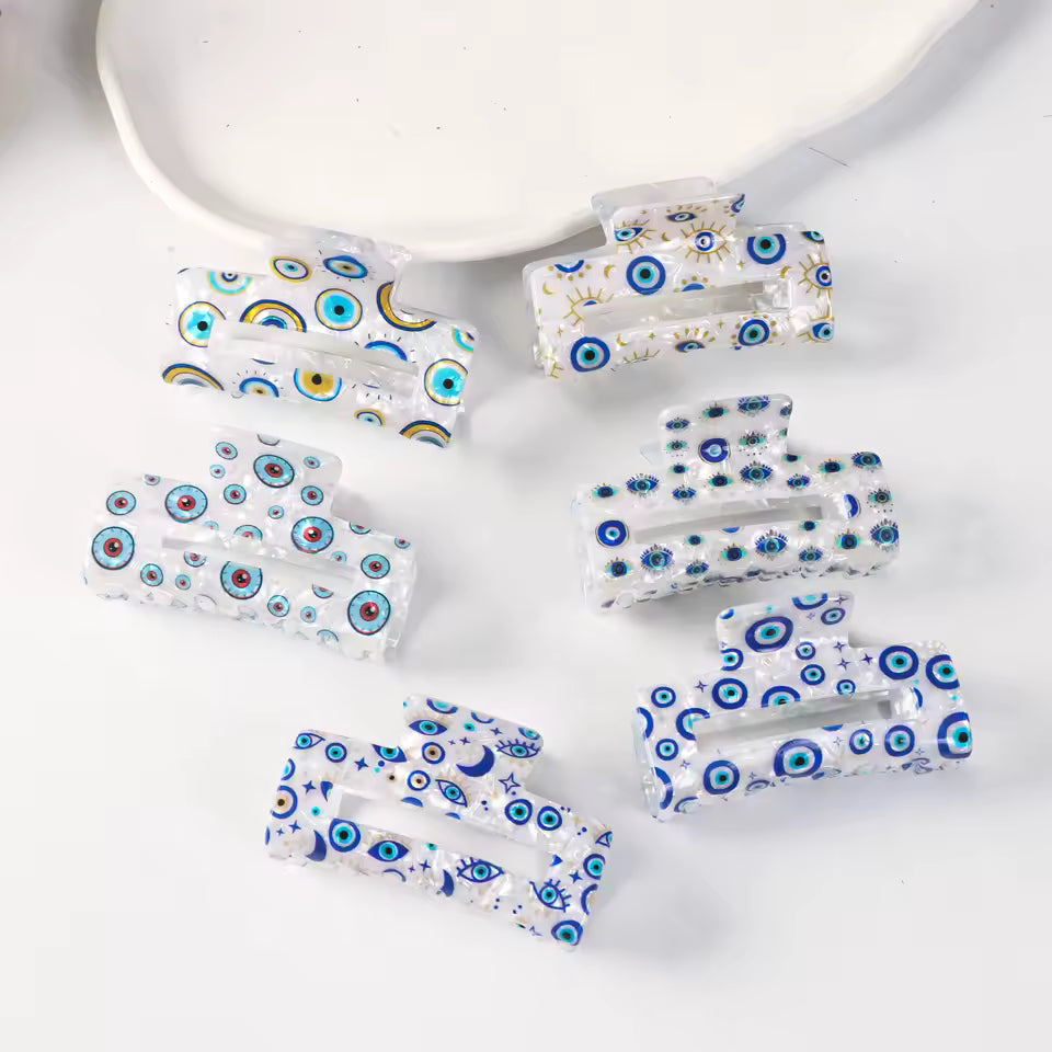 Evil eye rectangle hair claw clip