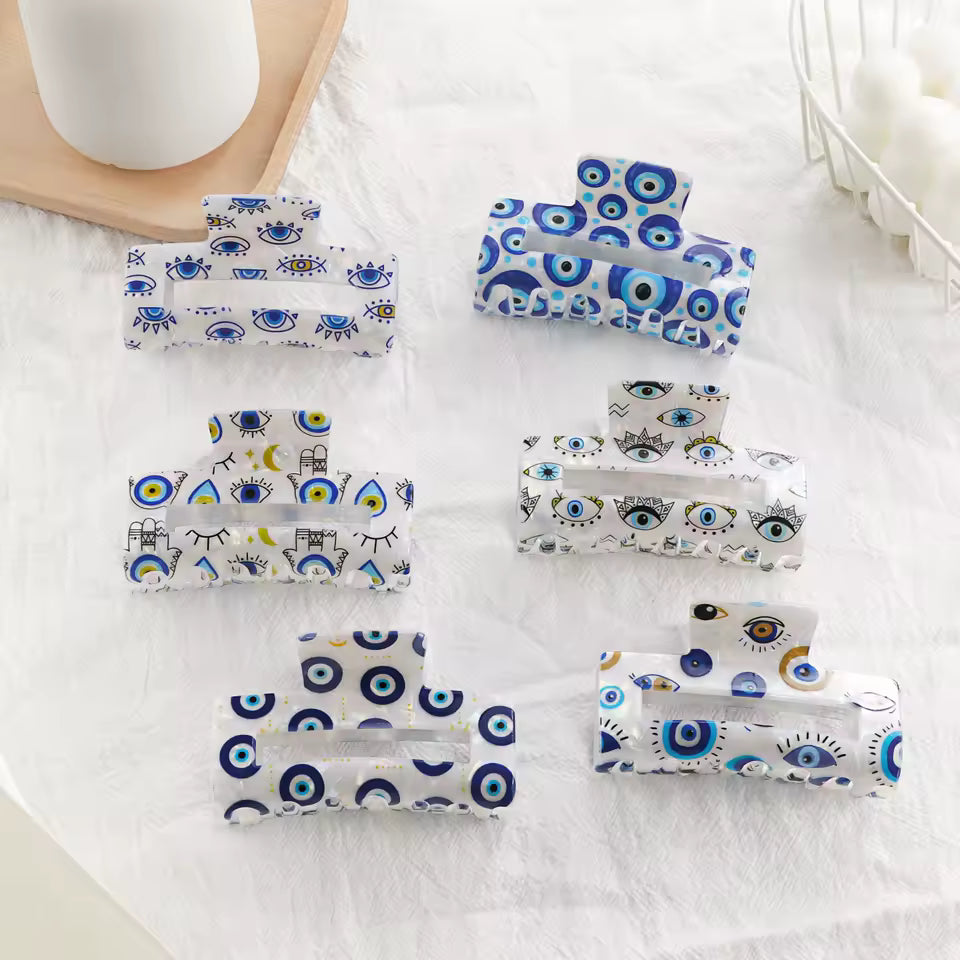 Evil eye rectangle hair claw clip