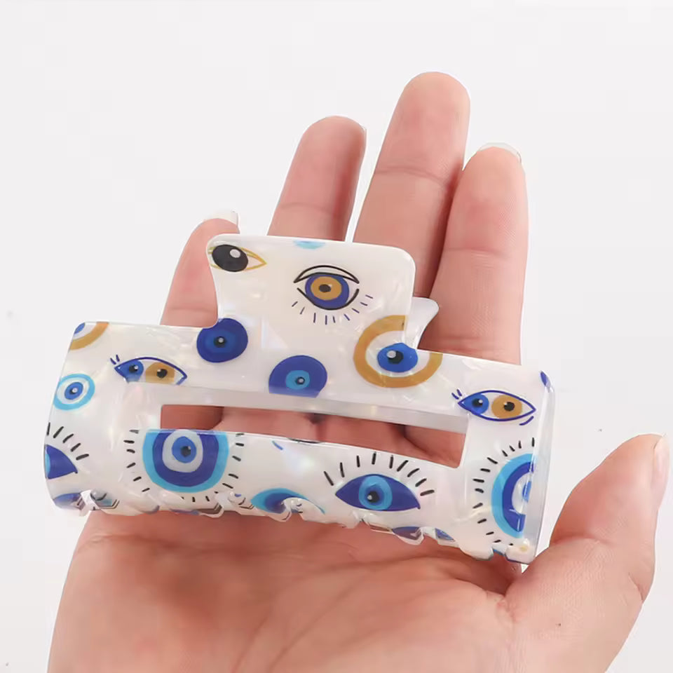 Evil eye rectangle hair claw clip
