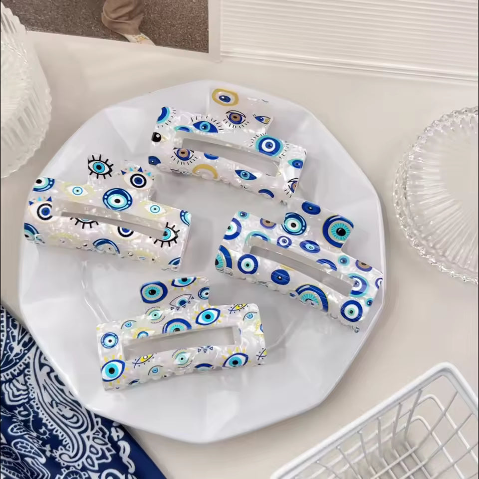 Evil eye rectangle hair claw clip