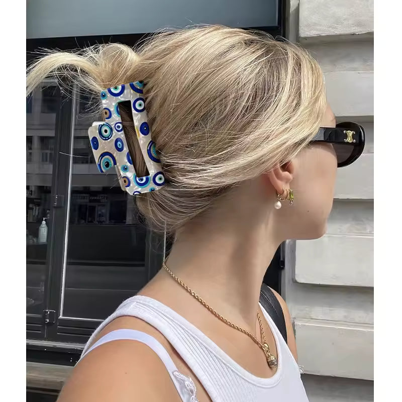Evil eye rectangle hair claw clip
