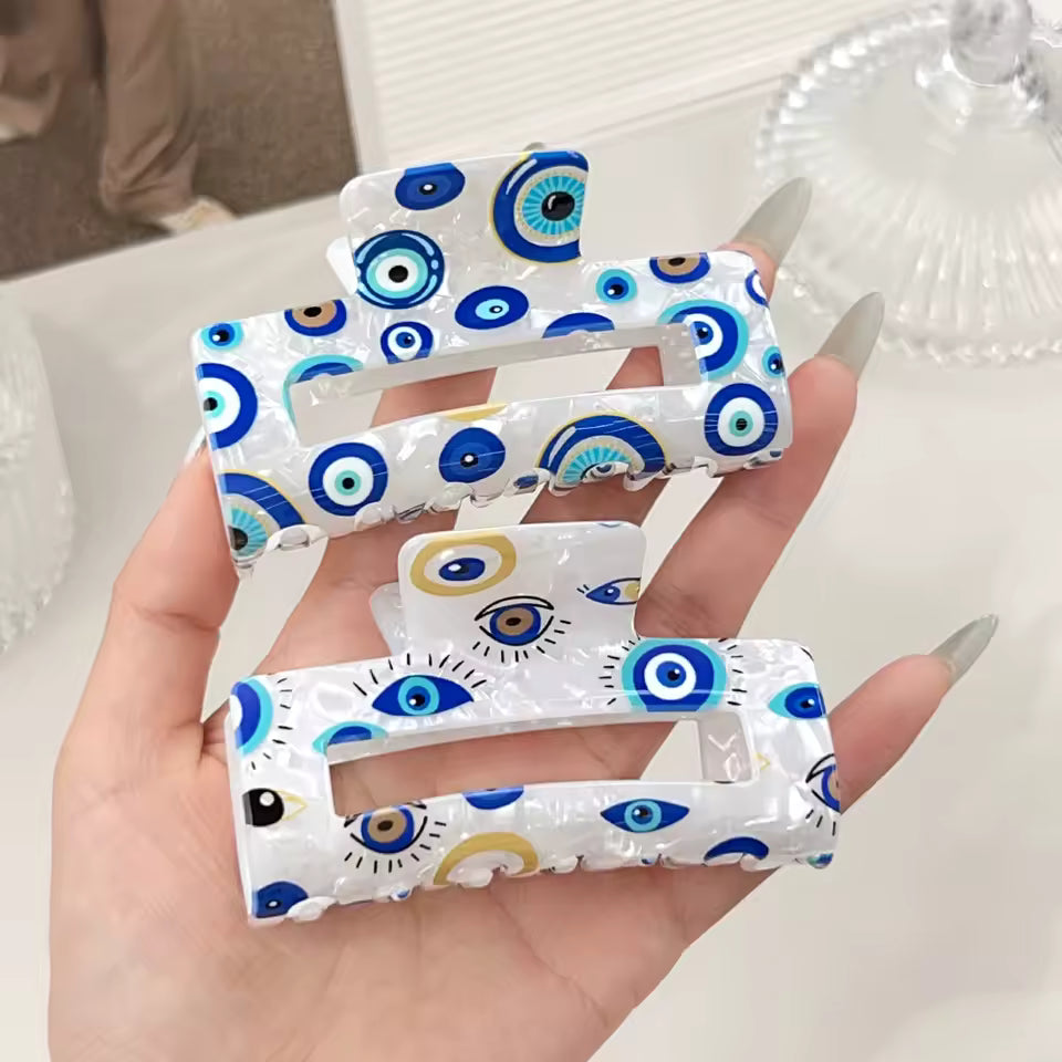 Evil eye rectangle hair claw clip