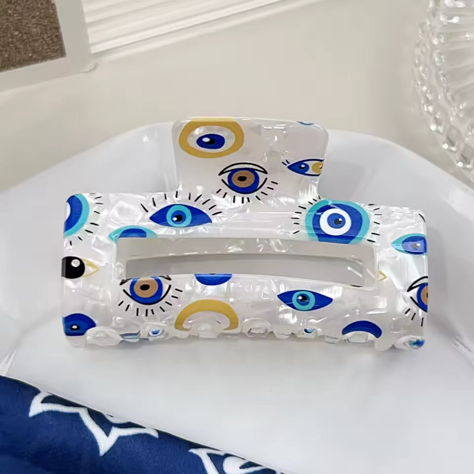 Evil eye rectangle hair claw clip