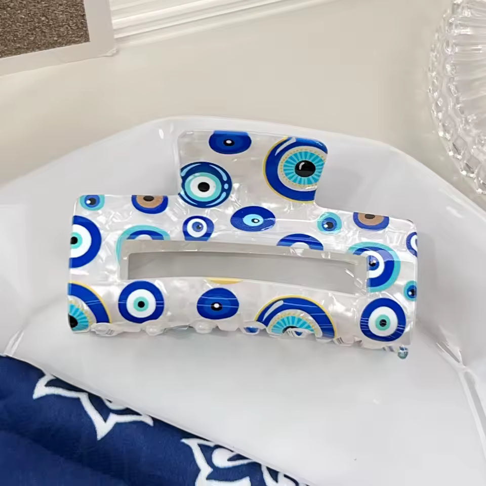 Evil eye rectangle hair claw clip