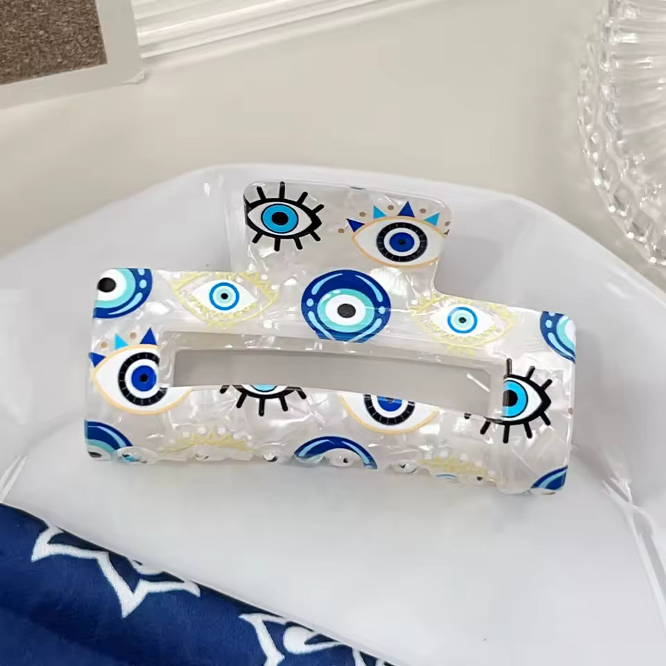 Evil eye rectangle hair claw clip