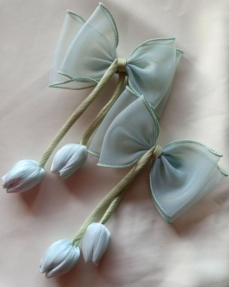 Organza korean Tulip bow hair pin