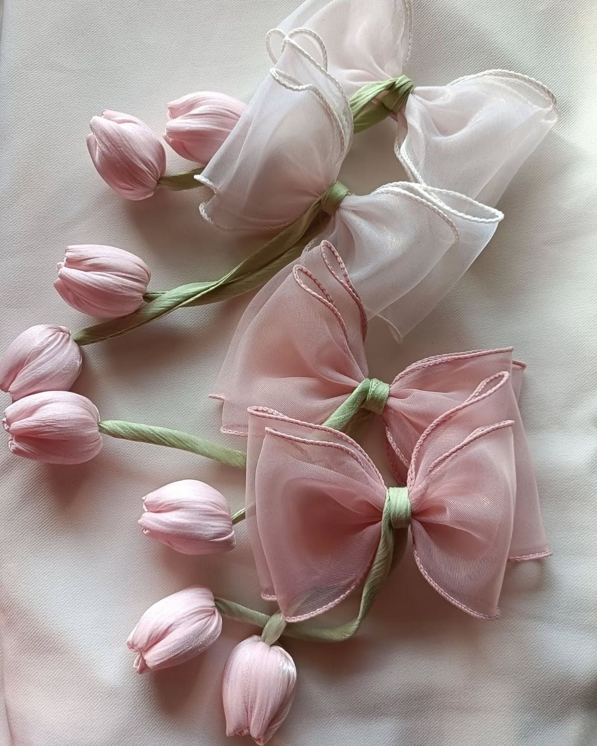 Organza korean Tulip bow hair pin