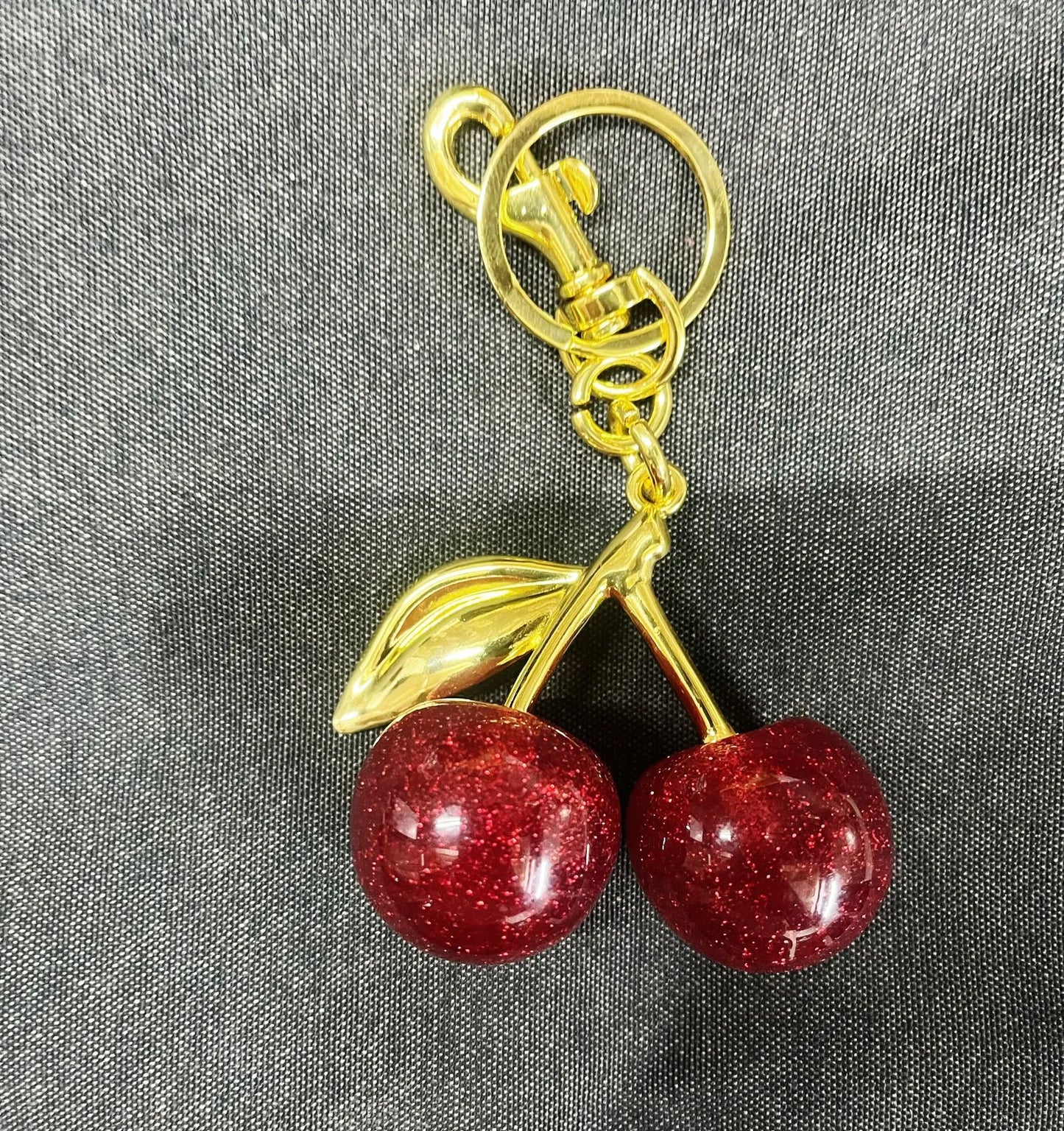 Glitter Cherry Bag Charm With Key Ring And Clip