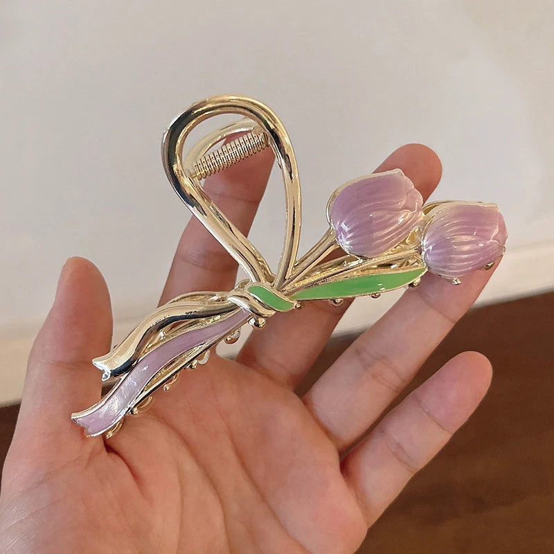 Double tulip metal hair claw clip