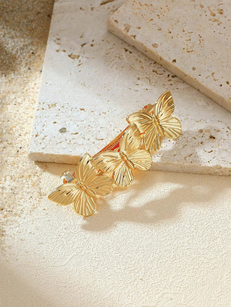 Golden butterfly metal hair clip