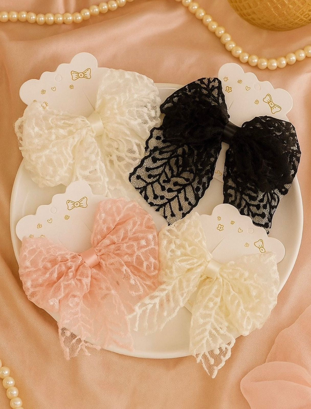 korean lace bow hair pin