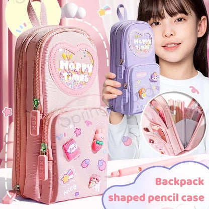 Kawaii charm cute pencil pouch - 3 zip