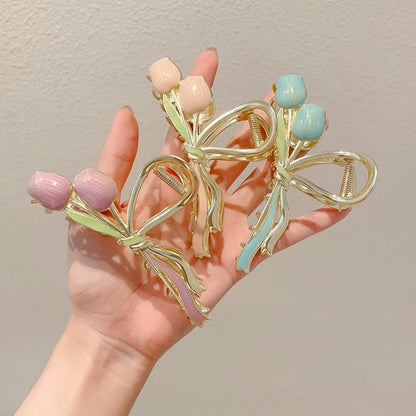 Double tulip metal hair claw clip