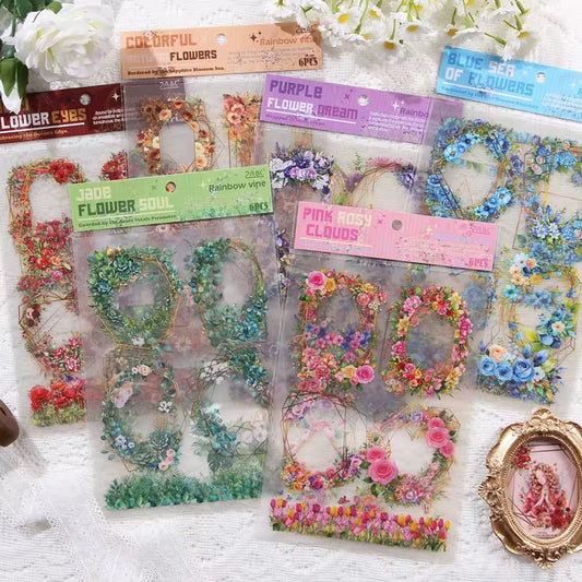 Floral wreath Frames Sticker Sheet - 6 Pcs