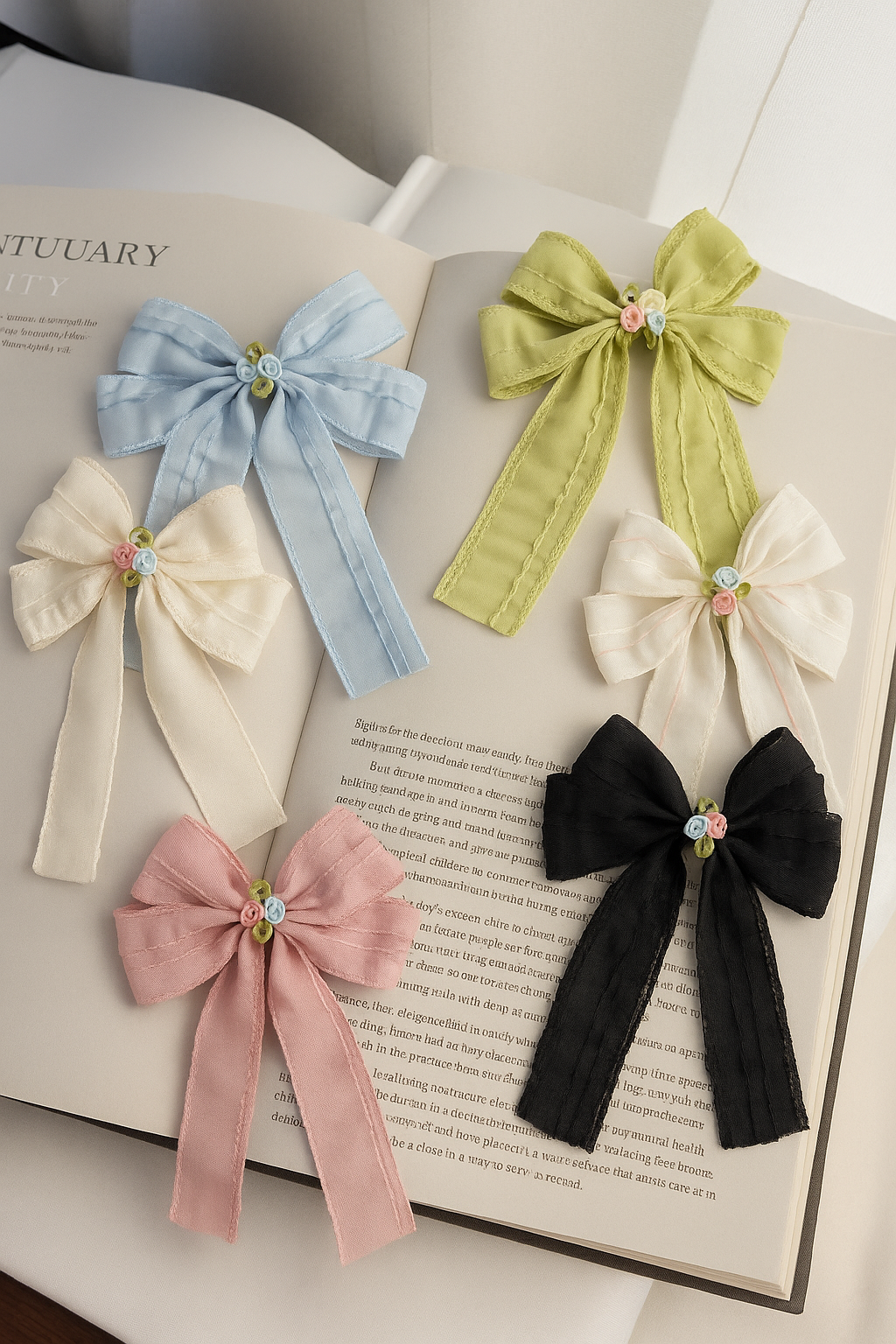 Texture Rose Bow Korean Hair Bow Pin