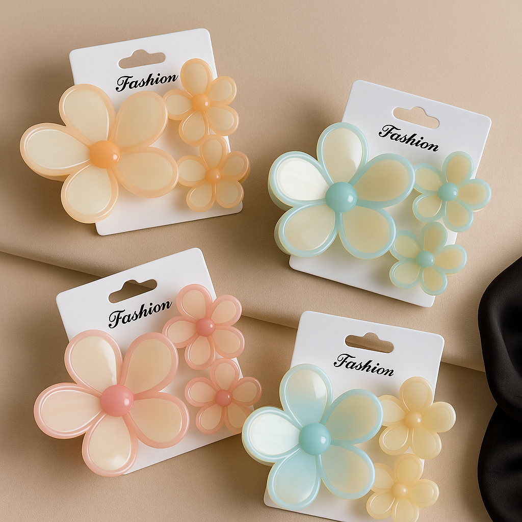Pastel Poppy Korean Flower Hair Claw Clip Set