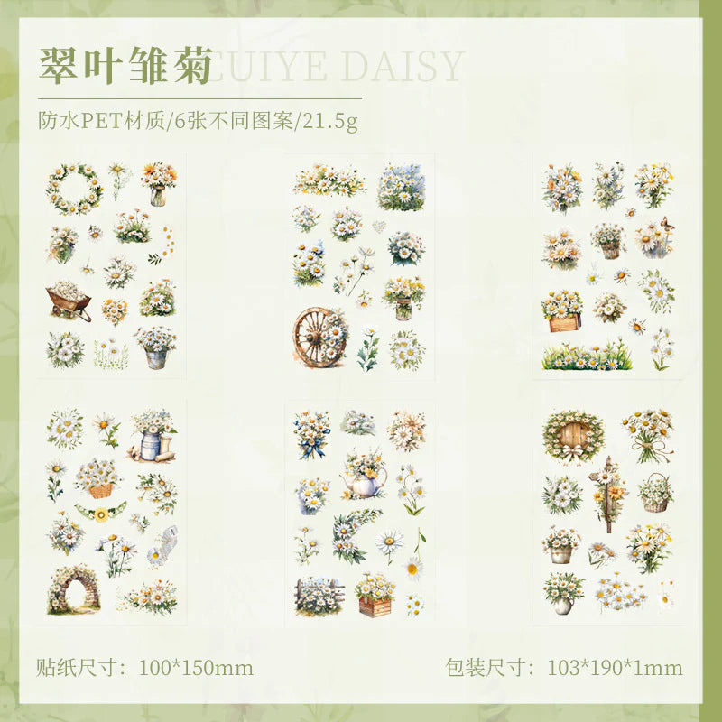 Kawaii Floral Vintage Sticker - 6 Sheets