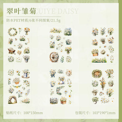 Kawaii Floral Vintage Sticker - 6 Sheets