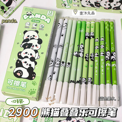 Panda Theme Erasable 12 Pen Set - Blue Ink