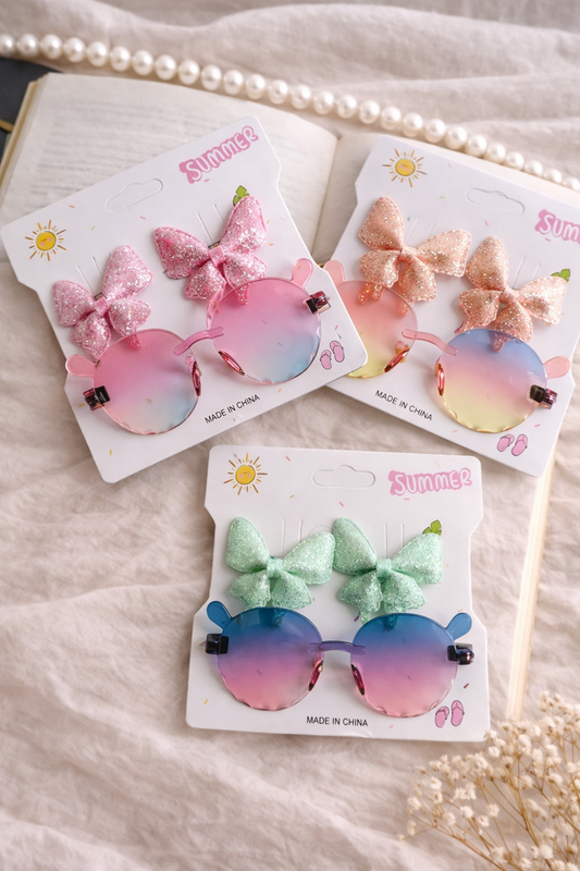 Summer Sunglasses Bow Hair Pin Kids Set