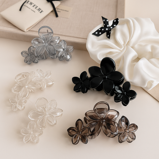 Transparent korean 3 Flower Hair Claw Clip