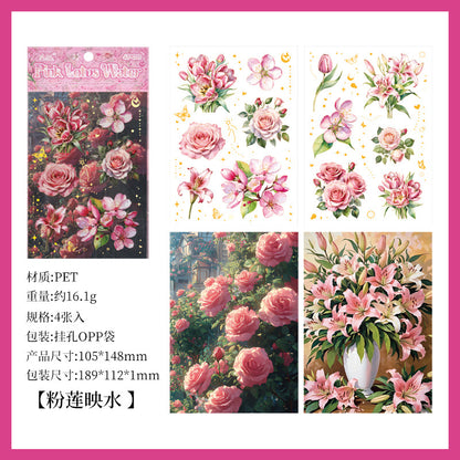 Golden Flower Mystery Bloom Sticker Sheet - 4 Pcs