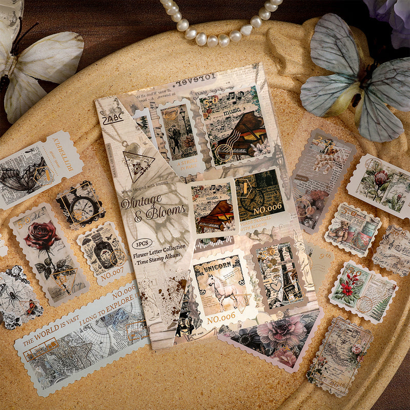 Vintage Stamp Sticker Book 3 Pcs