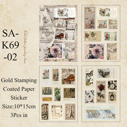 Vintage Stamp Sticker Book 3 Pcs