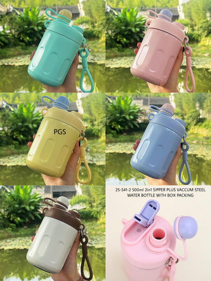2 in 1 Pastel Stainless Steel Vaccum Sipper Bottle ( 500 ML )