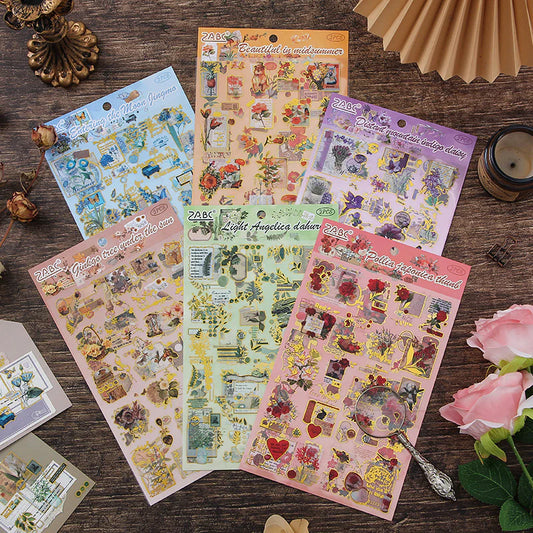 Golden Flower Pictorial Sticker Sheet - 2 Pcs