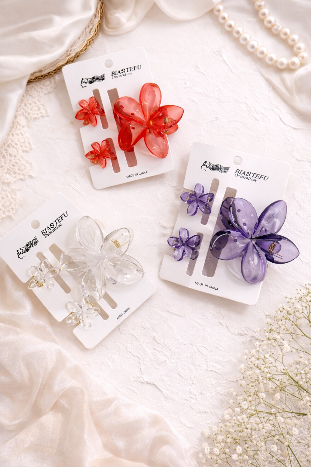 Pintresty Flower Glass Hair Claw Clip - Set