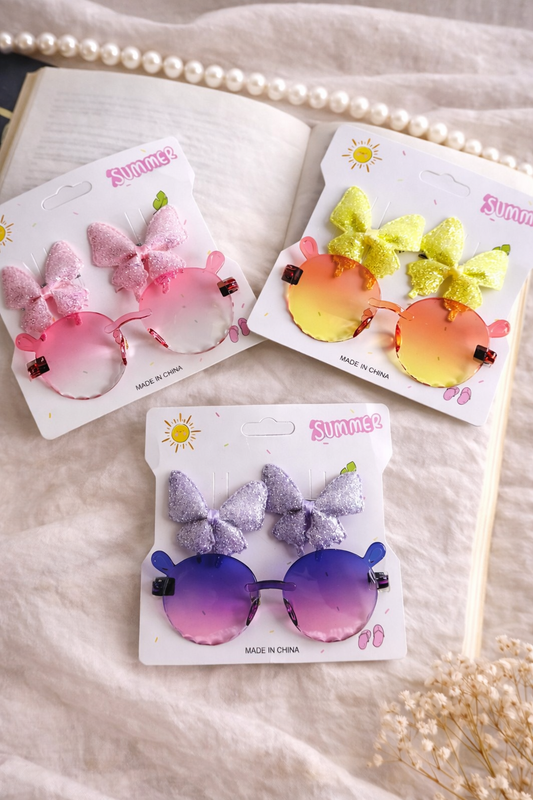 Summer Sunglasses Bow Hair Pin Kids Set
