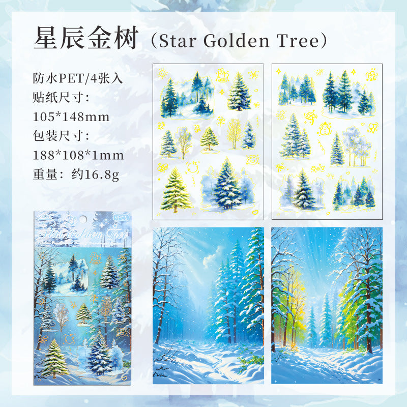 Golden Season Trees Sticker Sheet - 4 Pcs