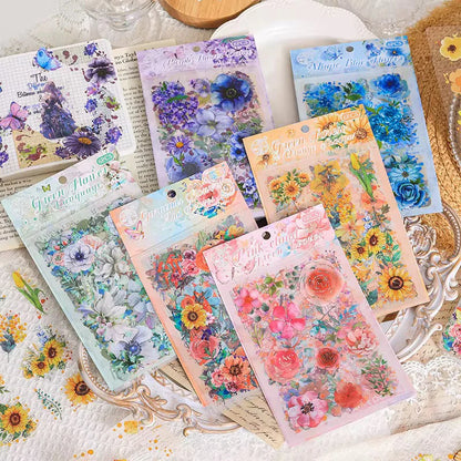 Water Color Flower and Leaf Sticker Sheet - 6 Pcs