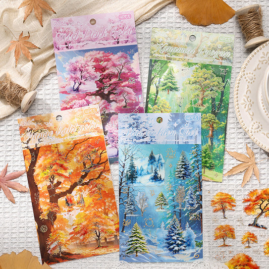 Golden Season Trees Sticker Sheet - 4 Pcs