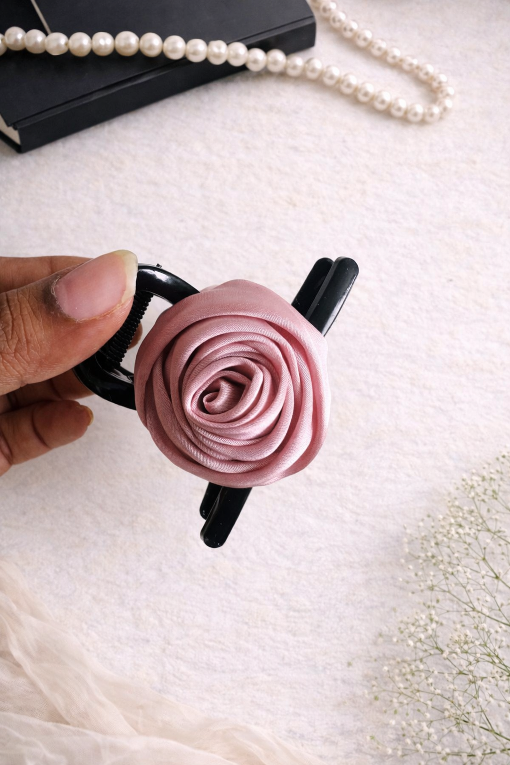 Satin Rose Hair Claw Clip