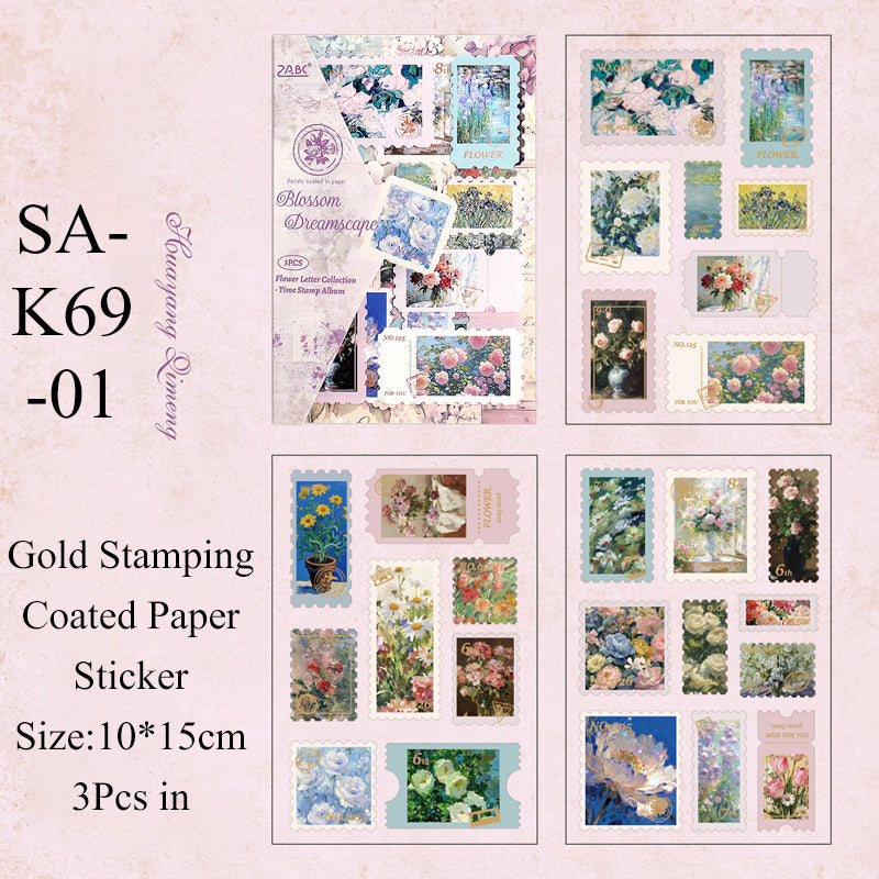 Vintage Stamp Sticker Book 3 Pcs