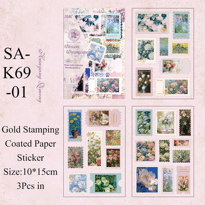 Vintage Stamp Sticker Book 3 Pcs