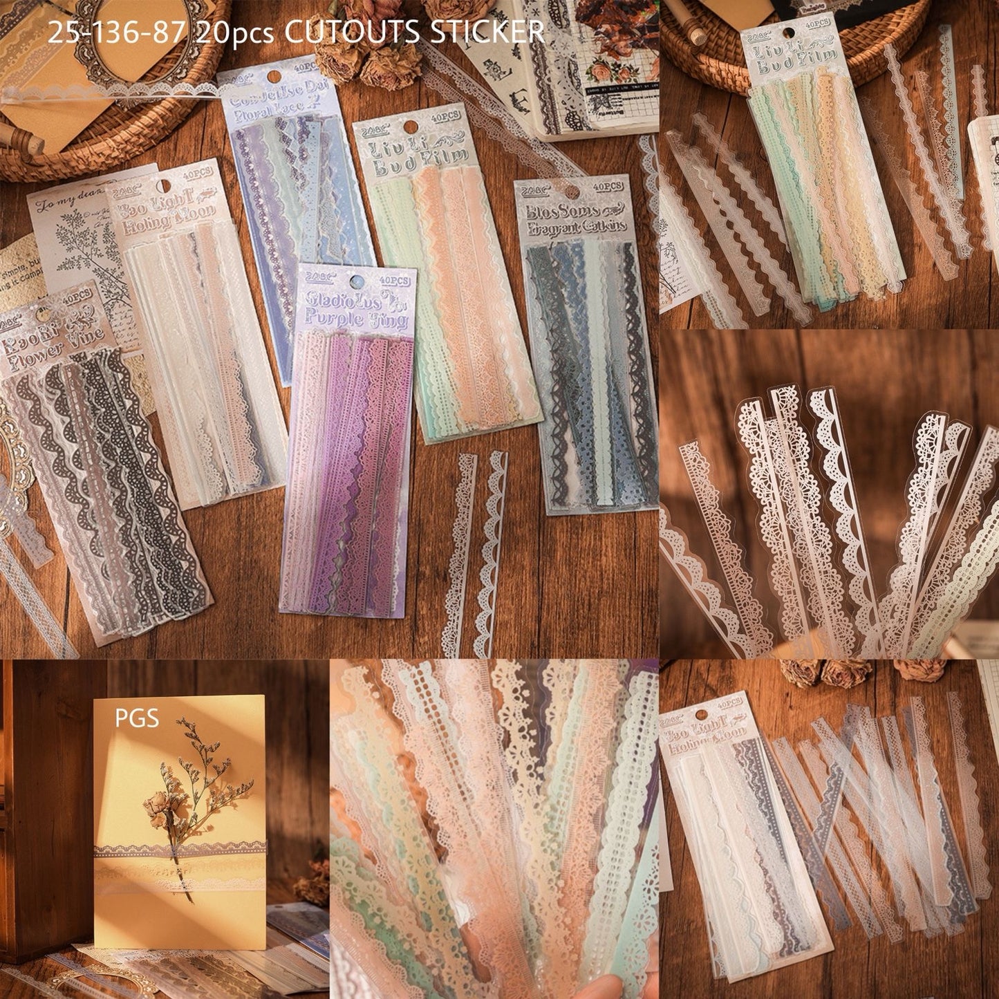 Vintage Lace Sticker- 40 Pcs