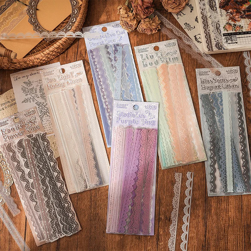 Vintage Lace Sticker- 40 Pcs