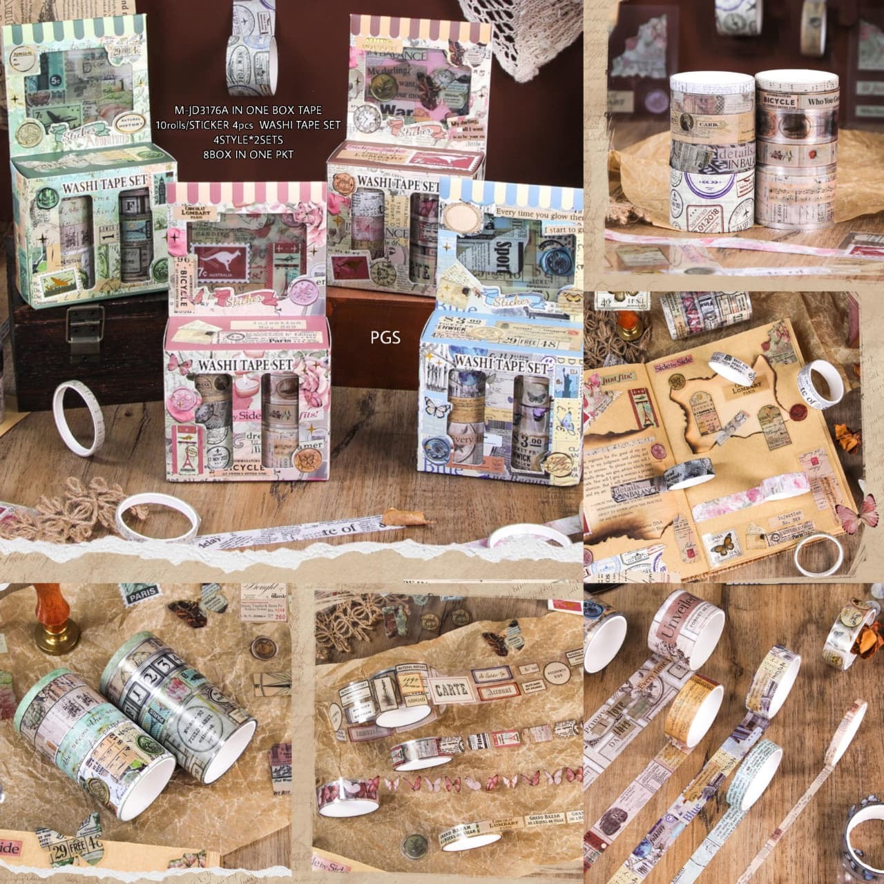 Vintage Washi Tape Set-8 Pcs