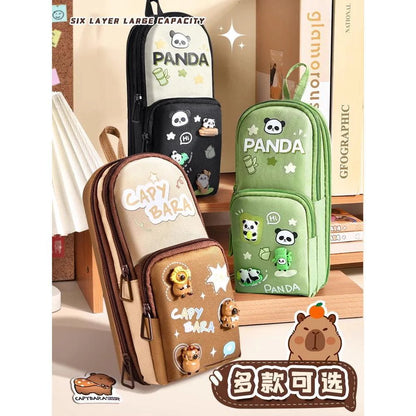 Kawaii Panda cappy beara pencil pouch - 3 zip